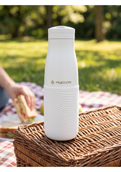 Puccon Beyaz 500 Ml Paslanmaz Çelik Termos - Silikon Kaplı Dalga Okul, Günlük, Kamp - 50018