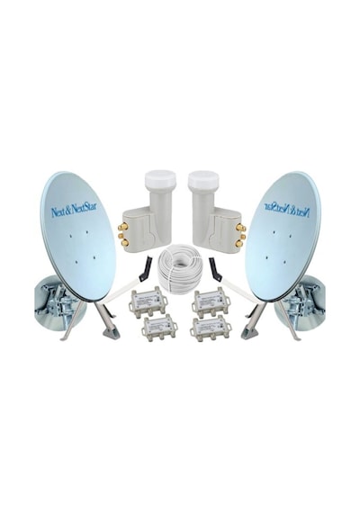 Nextstar 80 Cm Çift Çanak Anten Seti Dörtlü Lnb Kablo Dayzek Dübel 150025
