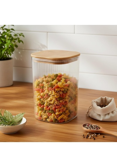 10x15 Cm Bambu Kapaklı Kare Cam Saklama Kavanozu - Vakumlu Uzun Boy Şeffaf Erzak Kabı Bakliyat Ve Kuruyemiş Saklama Kutusu Mutfak Düzenleyici Organizatör Çok Renkli