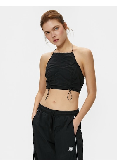 Koton Crop Paraşüt Üst Halter Yaka Stoper Detaylı Siyah 4sal30010ıw 4SAL30010IW999