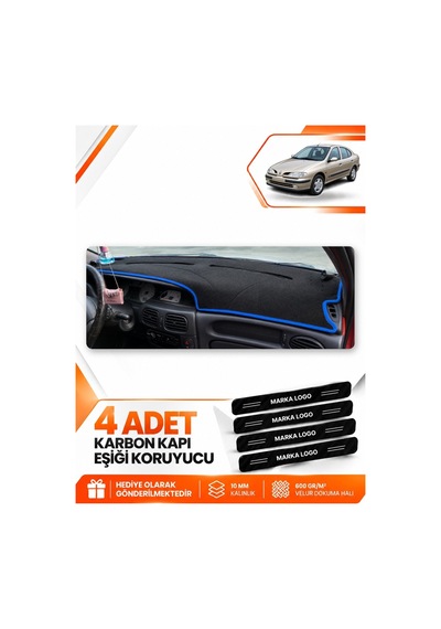 Renault Megane 1 1995-2003 Uyumlu Ön Torpido Koruma Kılıfı Halısı Örtüsü - Siyah Mavi