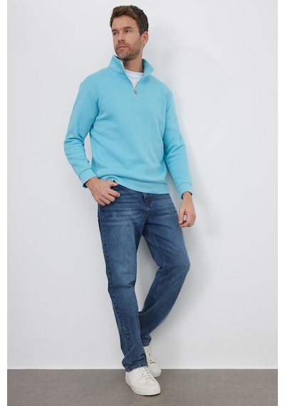 Tudors Unisex Relax Fit Rahat Kesim Pamuklu İçi Polarlı Yarım Fermuarlı Açık Mavi Dik Yaka Sweatshirt-35169 Cam Göbeği Tudors Unisex Relax Fit Rahat Kesim Pamuklu İçi Polarlı Yarım Fermuarlı Açık Mavi Dik Yaka Sweatshirt-35169 Cam Göbeği