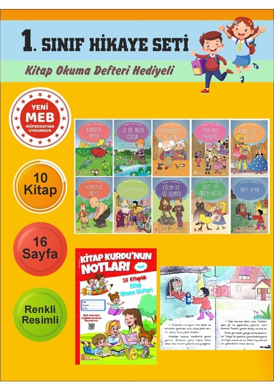 1.sınıflar İçin Okumayı Sevdiren 10 Lu Hikaye Seti 5 Kitap Okuma Defteri Hediyeli