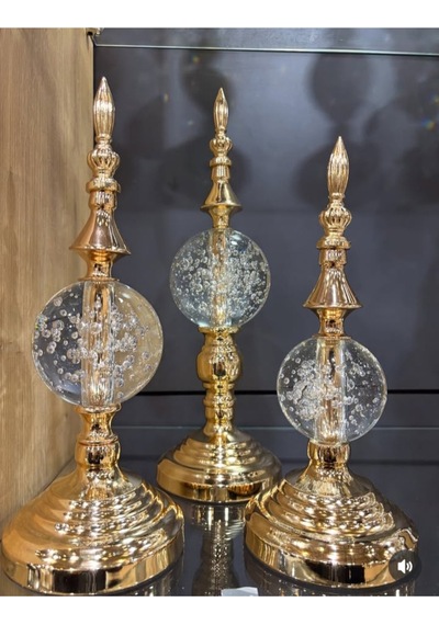 Elta Collection Lüks Gold Kristal Küre Alem 3 Lü Dekoratif Obje Seti 100 X 110