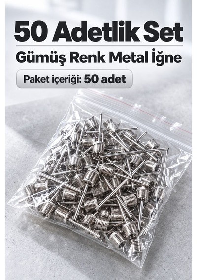 Top Şişirme İğnesi Metal Pompa Ucu Gümüş 50 Adet