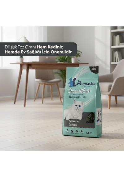 Süper Beyaz Doğal Bentonit Topaklanan Kedi Kumu Aktif Karbon Kokulu 5 Lt