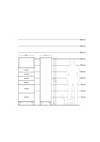 Hyperion Dolap Tek Raflı 6 Çekmeceli 88x44x182 Çam-antrasit Atlas Çam