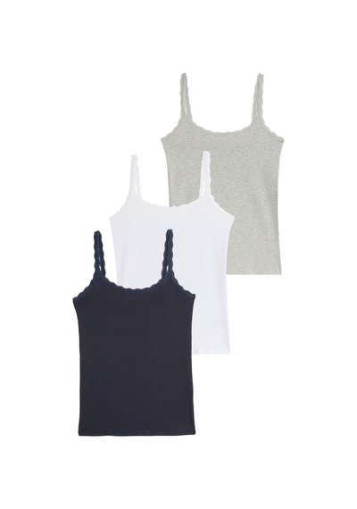 Marks & Spencer 3'lü Pamuklu Dantel Kenarlı Atlet T32004536 Lacivert