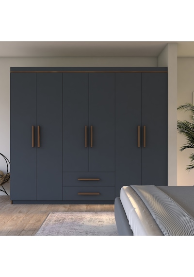 Metalia Gm 823 Lavinya 6 Kapılı 2 Çekmeceli Antrasit Gri Gardrop