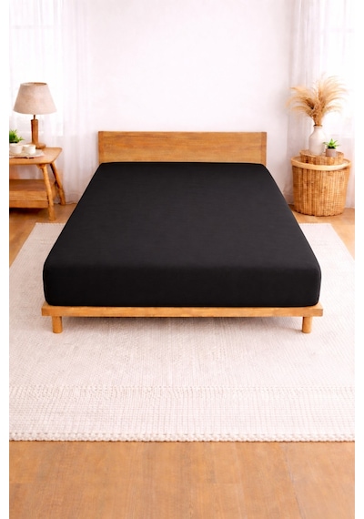 Bessy Penye Fitted Lastikli Çarşaf %100 Pamuk Kumaş Tek Çift Kişilik Battal King Size Siyah
