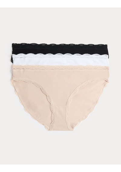 Marks & Spencer 3'lü Dantel Detaylı Bikini Külot Seti Krem