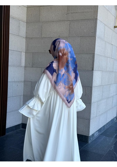 Qalortex Scarf Pamuklu Flora Desen Eşarp-indigo