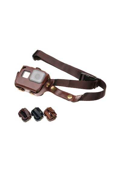 Gopro Hero 5 6 Askılı Deri Kılıf Kahverengi