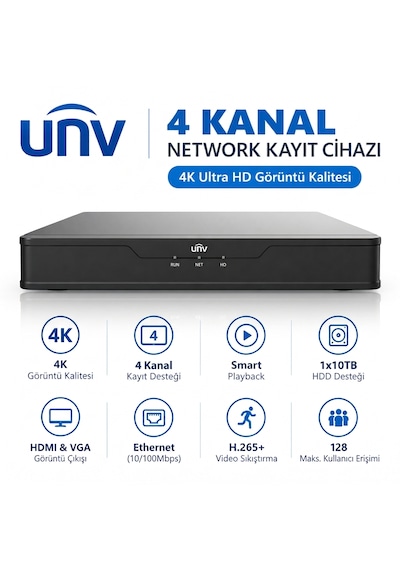Uniview Unv Nvr301-04s3 4k H265+ 4 Kanal Nvr Kayıt Cihazı