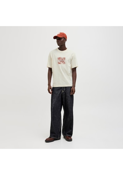 Jack & Jones Split Allover Print Branding Erkek Krem Tişört 12272993-anw Krem