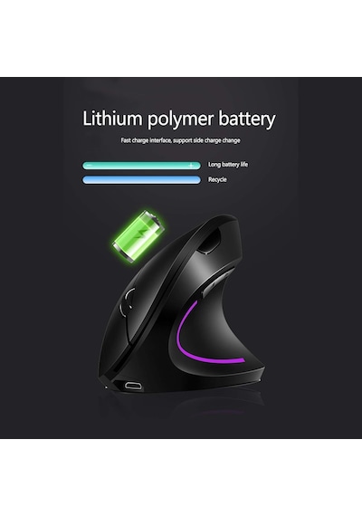 Ergonomik Dikey Kablosuz Mouse, 2.4 Ghz Usb Alıcı Ve Bluetooth Bağlantılı, Type-c Şarjlı, 6 Tuşlu, Ayarlanabilir Dpı, Windows Mac Linux Uyumlu 7043 Siyah