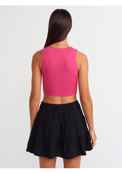 Dilvin Poliamid Crop Top Fuşya