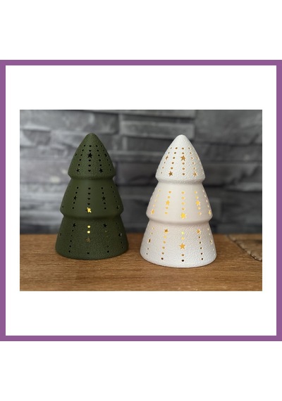Bezos Çam Ağacı Formlu Tealight Mumluk Yılbaşı Dekoratif Mum Tutucu Rengaren Çok Renkli