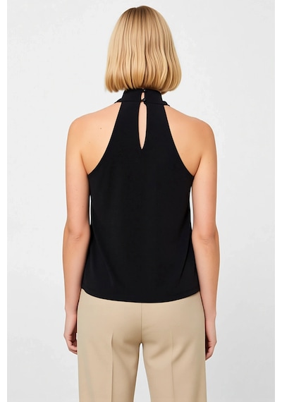 Benerly Kadın Bluz Halter Yaka Kolsuz Fitted Kalıp Düz Desen Scuba Krep Ö siyah