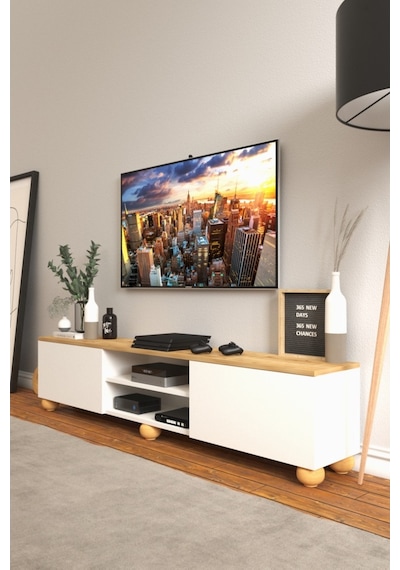 B3 Concept Nort Serisi Beyaz & Safir Meşe 2 Kapaklı Tv Ünitesi