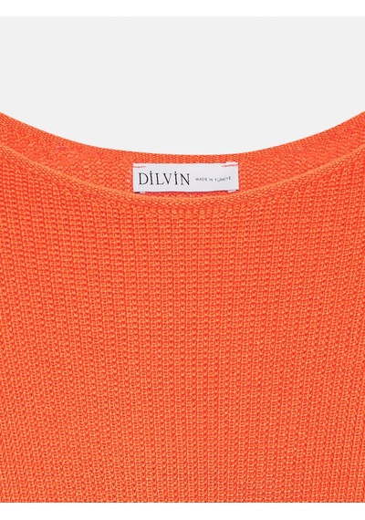 Dilvin 10804 Kayık Yaka Dökümlü Kazak-oranj Turuncu