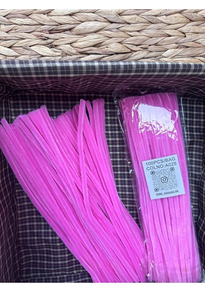 Şönil 100 Lü Şeker Pembe Renk Kod A028 30 Cm - Yoğun Tüylü Hobi Çubuğu Tel El İşi 100 Lü Paket