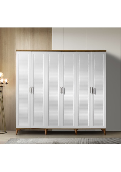 GuneyStore Paris 6 Kapaklı Komple MDF Atlantik Çam-Beyaz Gardırop