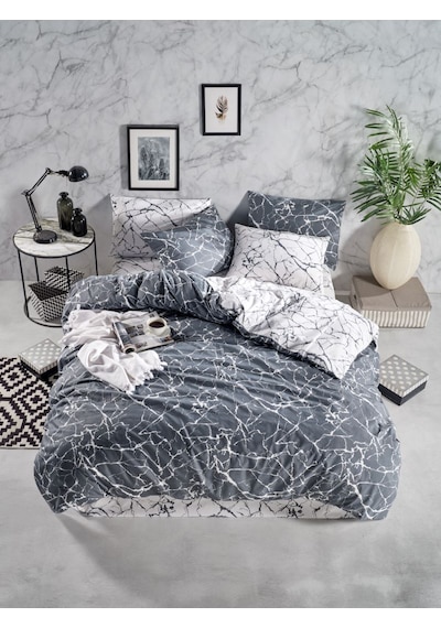 Ranforce Light Marble Antrasit Çift Kişilik Nevresim Takımı Antrasit Beyaz