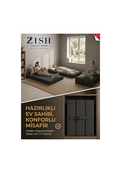 Zishome Tek Kişilik Multipurpose 5 İn 1 Antrasit Çift Kişilik Katlanır Süngerli Misafir Yer Yatağı Ve Balkon Minderi 7cm