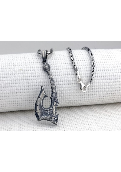 Takıhan Viking İskandinav Savaşcı Baltası Kral Zincirli Üç Boyutlu 925 Ayar Gümüş Kolye