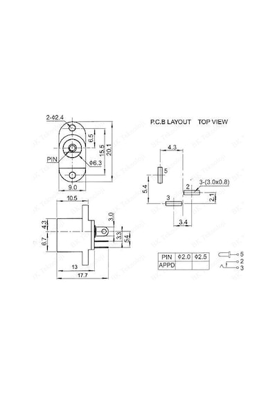 5.5mm x 2.1mm Dişi Jak Panel Tipi Güç Soketi Konnektörü