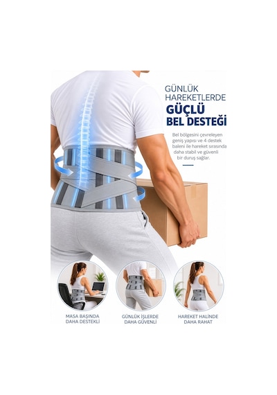 Gri Ortopedik Bel Korsesi Ayarlanabilir Balenli Lumbosakral Destek Korsesi Medikal Siyatik Bel Korsesi