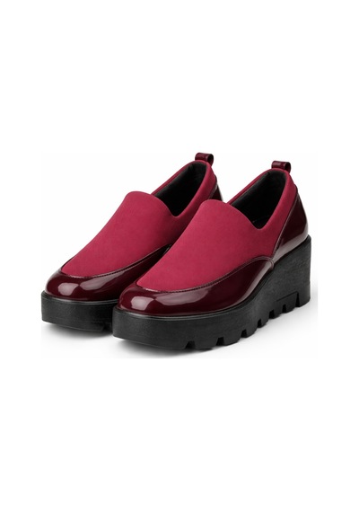 Bordo Kalın Taban Kadın Günlük Comfort Ayakkabı Kaymaz Taban Kırmızı