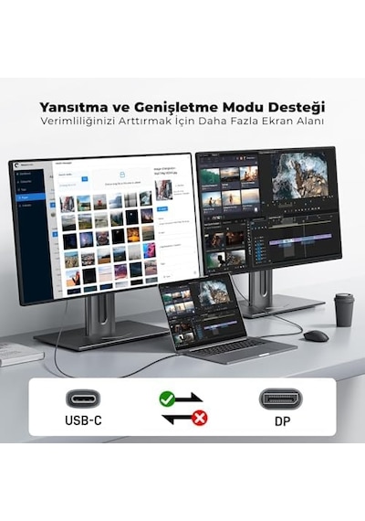 Usb-c To Displayport 1.4 Kablo 2 Metre 8k 60hz 4k 144hz 2k 240hz Type-c To Dp Monitör Kablosu Thunderbolt 5/4/3 Uyumlu