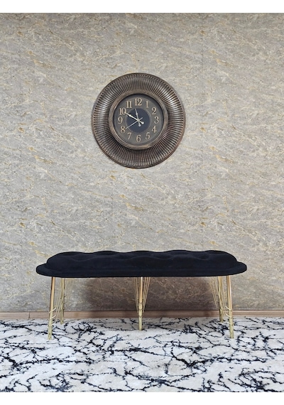 Zafir Ufo Oturak Bench - Gold Kaplama Telli Ayak - Oturak - Bench - Puf - Yatak Ucu Pufu Siyah