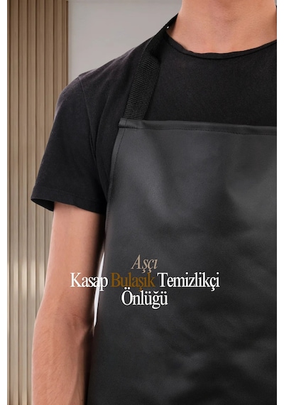 Suni Deri Su Geçirmez Bulaşıkçı Önlüğü Aşçı Önlüğü Kasap Önlüğü Temizlikçi Önlüğü Siyah