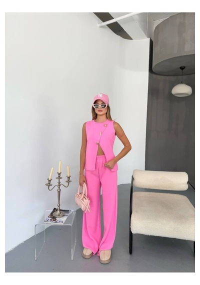 Kechi Woman Gold Aksesuarlı Triko Takım Pembe