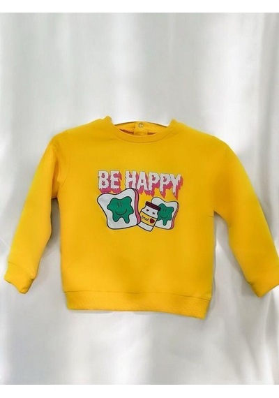 Zekids Kız Bebek Be Happy Baskılı Pamuklu Sweat-14460 Sarı