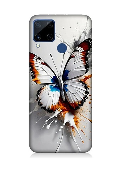 Realme C15 Uyumlu Beyaz Kelebek Desenli Silikon Kılıf