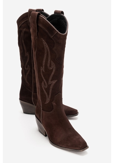 Luvishoes Pietro Kahve Kahve Süet Hakiki Deri Kadın Western Çizme Kahve