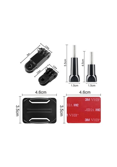 Gplus Bs06k 6 Parça Oval Zemin Kavisli Yüzey 3 Yollu Aksiyon Kamera Uyumlu 3m Yapışkanlı Motor Kask Bağlantı Seti Siyah