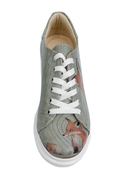 Kadın Vegan Deri Bej Sneakers - Run Little Fox Tasarım Çok Renkli