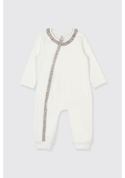 Panço Liberty Kumaş Biye Detaylı Yenidoğan Tulum Beyaz 5611GN30002