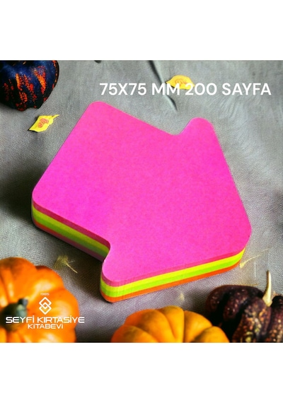 7.5x7.5 Cm Ok Şekilli Not Kağıdı Yapışkanlı Post-it 4 Renk 50 Şer Adet Toplam 200 Sayfa