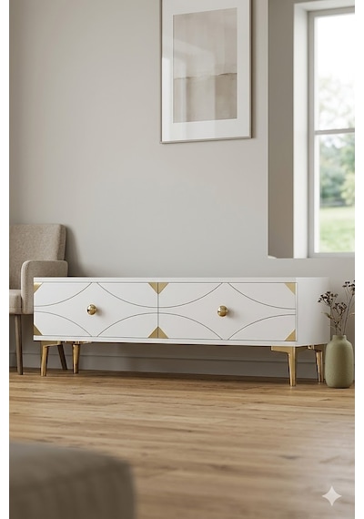 Tsa1297bg Alfa Tv Sehpası Beyaz-gold 120cm