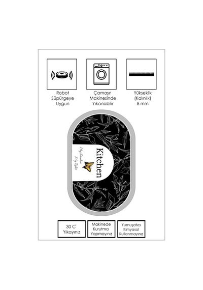 West Home Dijital Baskı Yıkanabilir Kaymaz Taban Oval Salon Halısı Mutfak Halısı Yolluk Wh 528 Black