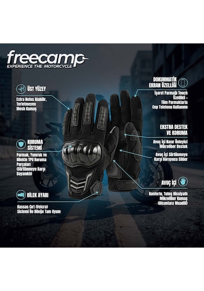 Freecamp Power Tam Parmak Motosiklet Eldiveni En 13594:2015 Siyah/gri Siyah - Gri