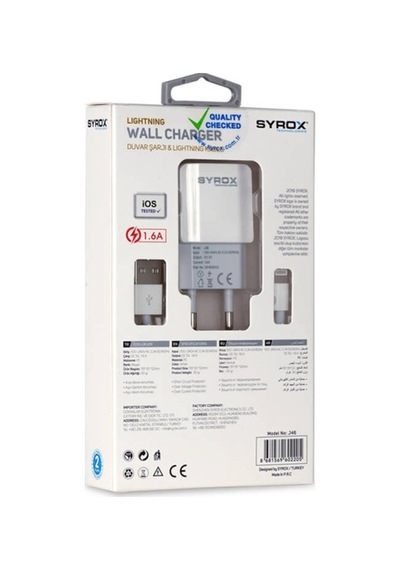 Syrox Apple Uyumlu iPhone Lıghtnıng Usb 1.6A Süper Hızlı Şarj %100 Ürü