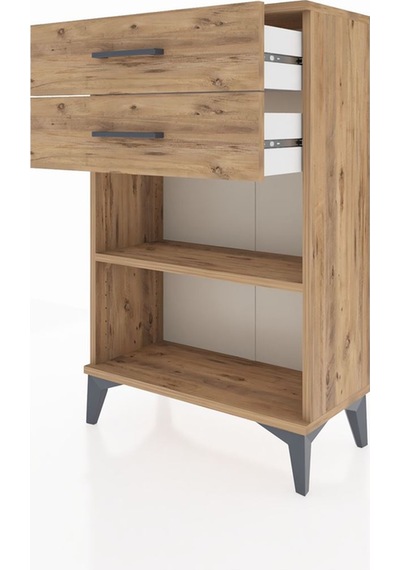 Arges Komodin Tek Raflı 2 Çekmeceli 60x30x96 Çam-çam Çam