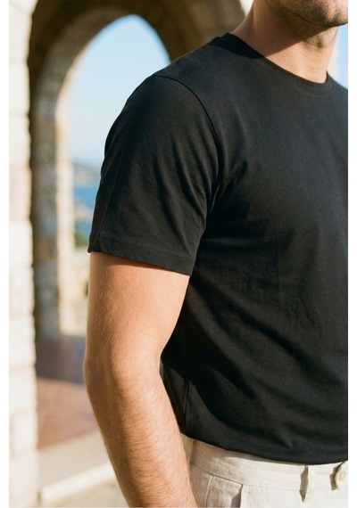 Mero Life Unisex Slim Fit Dar Kesim % 100 Pamuk Yumuşak Dokulu Bisiklet Yaka Siyah Tişört